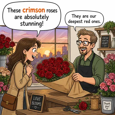 crimson (kızıl, koyu kırmızı) karikatürü — diyalogla bağlam içinde öğren