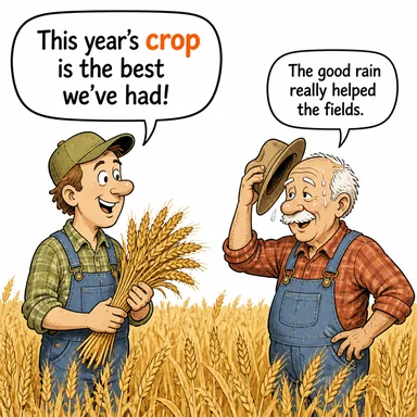 crop (tahıl, ekin, mahsul, ürün) karikatürü — diyalogla bağlam içinde öğren