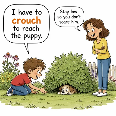 crouch (çömelmek, sinmek) karikatürü — diyalogla bağlam içinde öğren