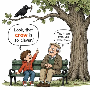 crow (karga) karikatürü — diyalogla bağlam içinde öğren