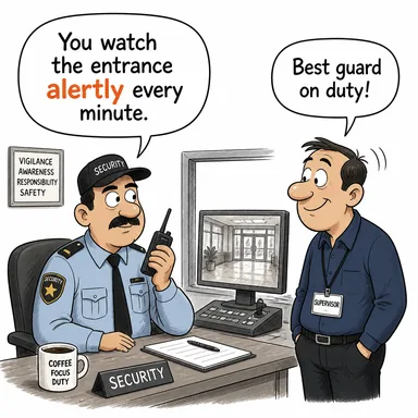alertly (tetikte olarak, dikkatle, uyanık bir şekilde) karikatürü — diyalogla bağlam içinde öğren