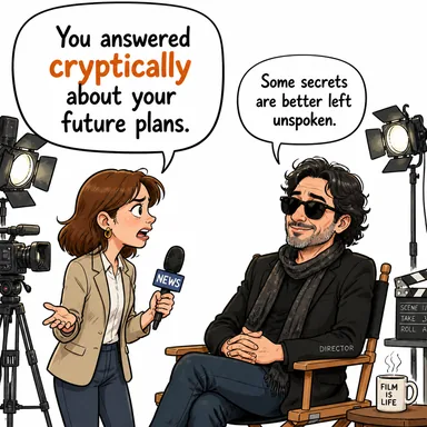 cryptically (esrarengiz bir şekilde, şifreli olarak, üstü kapalı) karikatürü — diyalogla bağlam içinde öğren