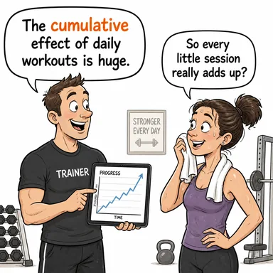 cumulative (birikimli, kümülatif, artarak çoğalan) karikatürü — diyalogla bağlam içinde öğren