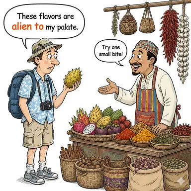 alien to (...-e yabancı, ...-e aykırı) karikatürü — diyalogla bağlam içinde öğren