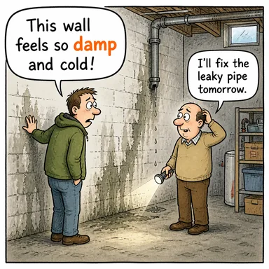 damp (nemli, rutubetli) karikatürü — diyalogla bağlam içinde öğren