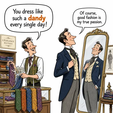 dandy (züppe, giyimine aşırı düşkün erkek) karikatürü — diyalogla bağlam içinde öğren