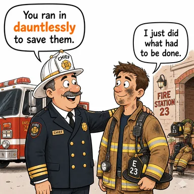 dauntlessly (korkusuzca, yılmadan) karikatürü — diyalogla bağlam içinde öğren