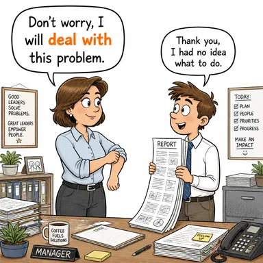 deal with (başa çıkmak, ele almak, ilgilenmek, (bir konuyu) işlemek) karikatürü — diyalogla bağlam içinde öğren