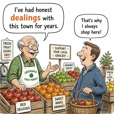 dealing (ilişki, alışveriş, muamele, ticaret) karikatürü — diyalogla bağlam içinde öğren