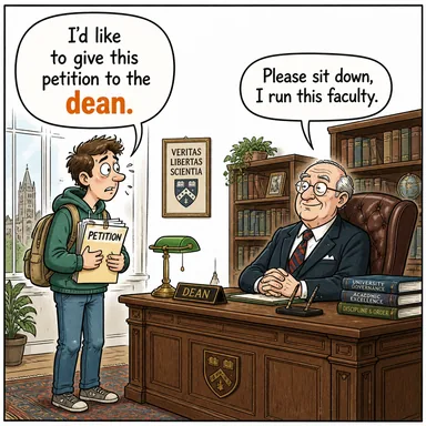 dean (dekan) karikatürü — diyalogla bağlam içinde öğren
