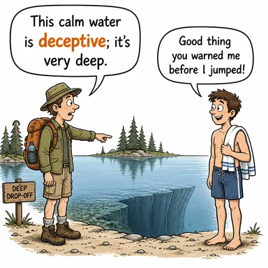 deceptive (aldatıcı, yanıltıcı) karikatürü — diyalogla bağlam içinde öğren