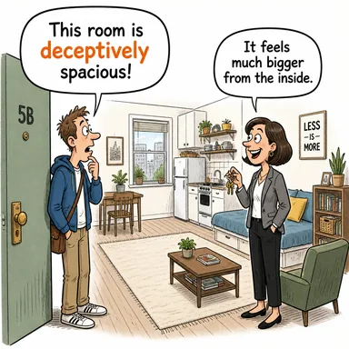 deceptively (aldatıcı bir şekilde, göründüğünün aksine) karikatürü — diyalogla bağlam içinde öğren