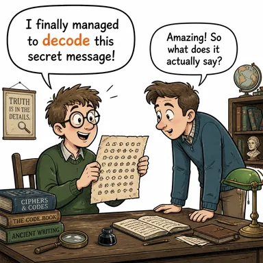 decode (şifresini çözmek, deşifre etmek) karikatürü — diyalogla bağlam içinde öğren