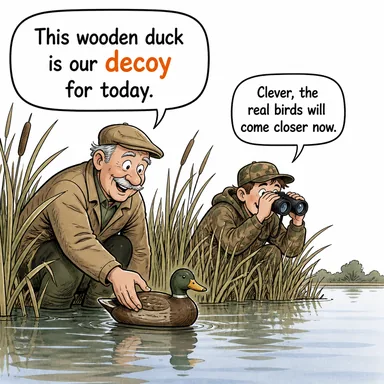 decoy (yem, tuzak, şaşırtmaca) karikatürü — diyalogla bağlam içinde öğren