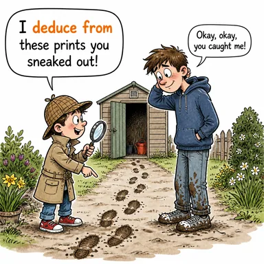 deduce from (sonuç çıkarmak, tümdengelim yapmak) karikatürü — diyalogla bağlam içinde öğren