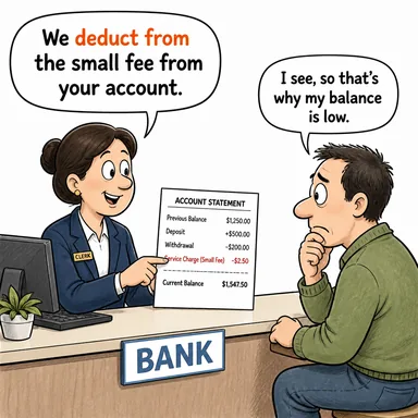 deduct from (çıkarmak, kesinti yapmak (para/puan)) karikatürü — diyalogla bağlam içinde öğren