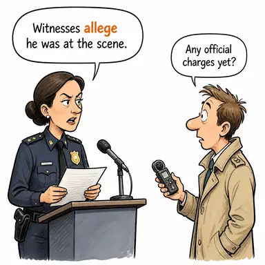 allege (iddia etmek (kanıt sunmadan), ileri sürmek) karikatürü — diyalogla bağlam içinde öğren