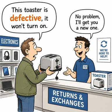 defective (arızalı, kusurlu, eksik) karikatürü — diyalogla bağlam içinde öğren