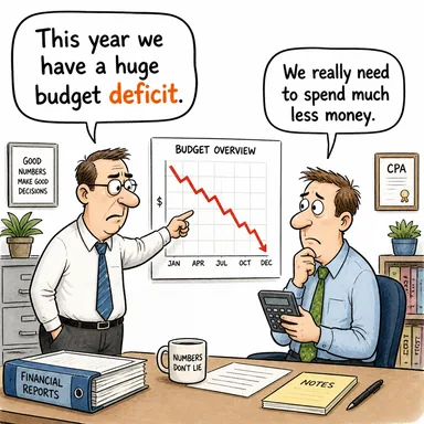deficit (açık (bütçe), noksanlık, zarar) karikatürü — diyalogla bağlam içinde öğren