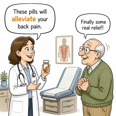 alleviate (hafifletmek, dindirmek, azaltmak (acı, stres, sorun vb.)) karikatürü — diyalogla bağlam içinde öğren
