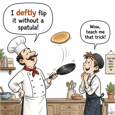 deftly (beceriklice, ustaca, maharetle) karikatürü — diyalogla bağlam içinde öğren