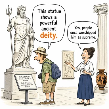 deity (tanrı, ilah) karikatürü — diyalogla bağlam içinde öğren
