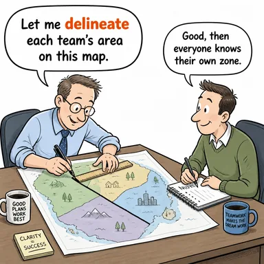 delineate (tasvir etmek, betimlemek, sınırlarını çizmek) karikatürü — diyalogla bağlam içinde öğren