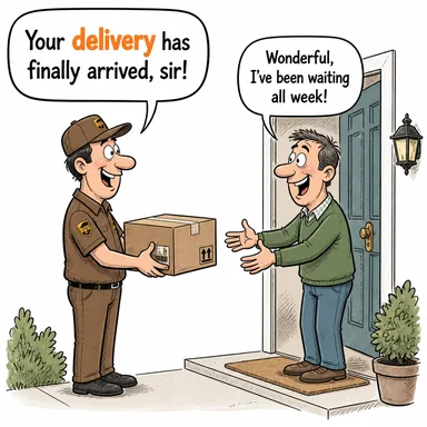 delivery (teslimat, dağıtım; doğum) karikatürü — diyalogla bağlam içinde öğren