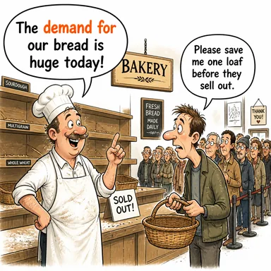 demand for (bir şeye olan talep, istek) karikatürü — diyalogla bağlam içinde öğren