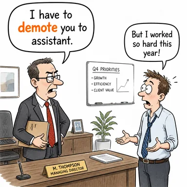 demote (rütbesini indirmek, tenzili rütbe etmek) karikatürü — diyalogla bağlam içinde öğren