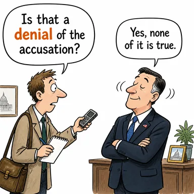 denial (inkar, ret, yalanlama) karikatürü — diyalogla bağlam içinde öğren
