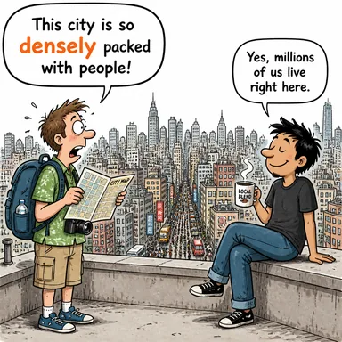 densely (yoğun bir şekilde, sıkıca) karikatürü — diyalogla bağlam içinde öğren