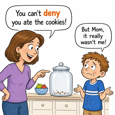 deny (inkar etmek, reddetmek, yalanlamak) karikatürü — diyalogla bağlam içinde öğren