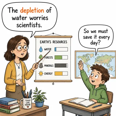 depletion (tükenme, azalma, boşalma) karikatürü — diyalogla bağlam içinde öğren