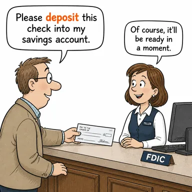 deposit (para yatırmak, emanet etmek; tortu bırakmak) karikatürü — diyalogla bağlam içinde öğren