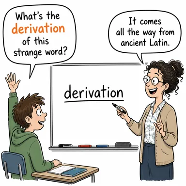derivation (köken, türetme, kaynaklanma) karikatürü — diyalogla bağlam içinde öğren