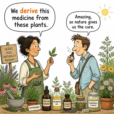 derive (türetmek, elde etmek, kaynaklanmak) karikatürü — diyalogla bağlam içinde öğren