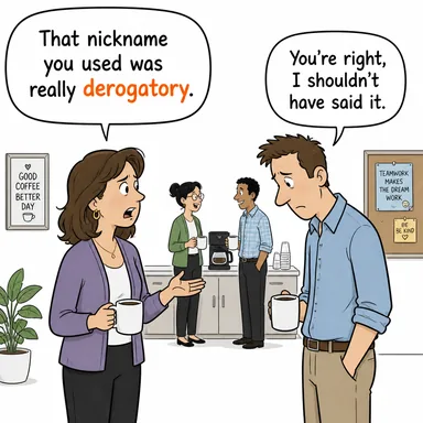 derogatory (aşağılayıcı, küçültücü) karikatürü — diyalogla bağlam içinde öğren