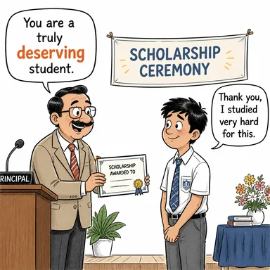 deserving (hak eden, layık) karikatürü — diyalogla bağlam içinde öğren