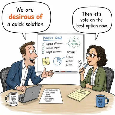 desirous of (istekli, hevesli) karikatürü — diyalogla bağlam içinde öğren