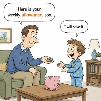 allowance (1. ödenek, harçlık 2. izin verilen miktar (bagaj vb.) 3. müsamaha) karikatürü — diyalogla bağlam içinde öğren