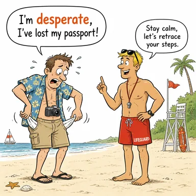 desperate (çaresiz, umutsuz, gözü dönmüş) karikatürü — diyalogla bağlam içinde öğren