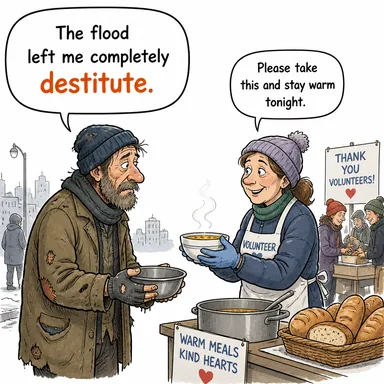 destitute (muhtaç, yoksul, kimsesiz) karikatürü — diyalogla bağlam içinde öğren