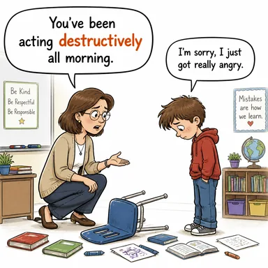destructively (yıkıcı bir şekilde) karikatürü — diyalogla bağlam içinde öğren