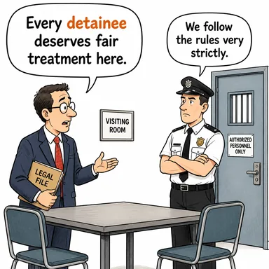 detainee (tutuklu, gözaltına alınan kişi) karikatürü — diyalogla bağlam içinde öğren