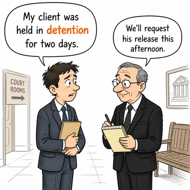 detention (gözaltı, tutuklama; alıkoyma) karikatürü — diyalogla bağlam içinde öğren