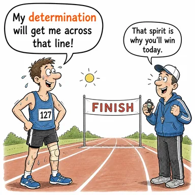 determination (kararlılık, azim; belirleme) karikatürü — diyalogla bağlam içinde öğren