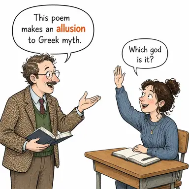 allusion (ima, dokundurma, gönderme (edebi/sözlü)) karikatürü — diyalogla bağlam içinde öğren