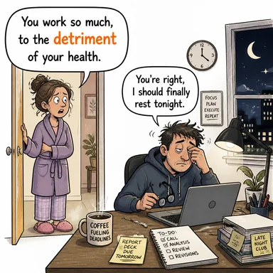 detriment (zarar, hasar, aleyh) karikatürü — diyalogla bağlam içinde öğren