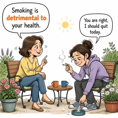 detrimental to (zararlı, hasar verici) karikatürü — diyalogla bağlam içinde öğren